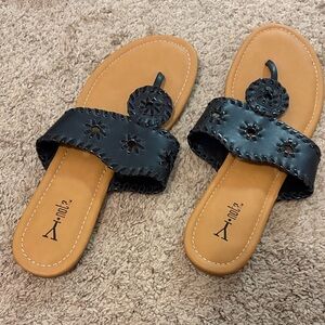 Black Floral Cutout Leather Slide Sandals - Brand